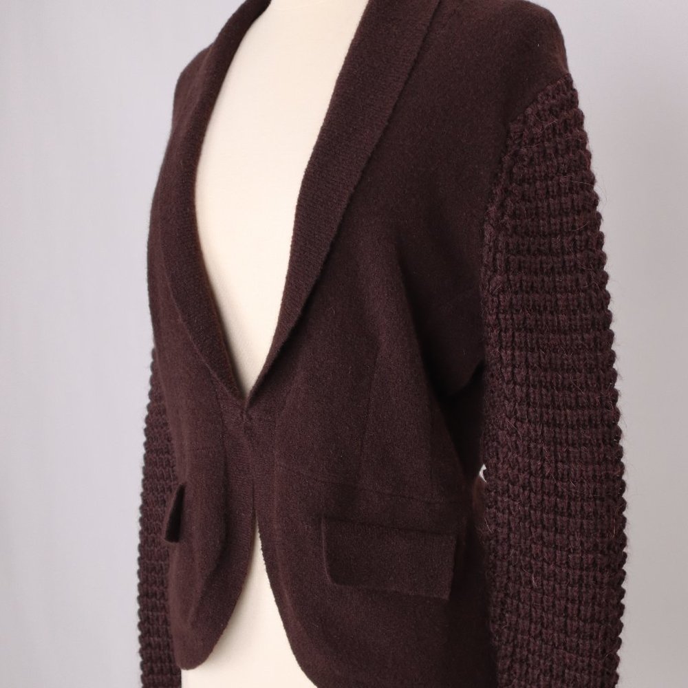 ❄️ Magaschoni Brown Open Cable Weave Knit Alpaca Wool Angora Cashmere Sweater S
